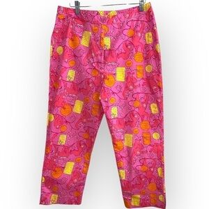VINTAGE Lilly Pulitzer Pink Yellow fun monkey Print Pants size 10 cropped cotton